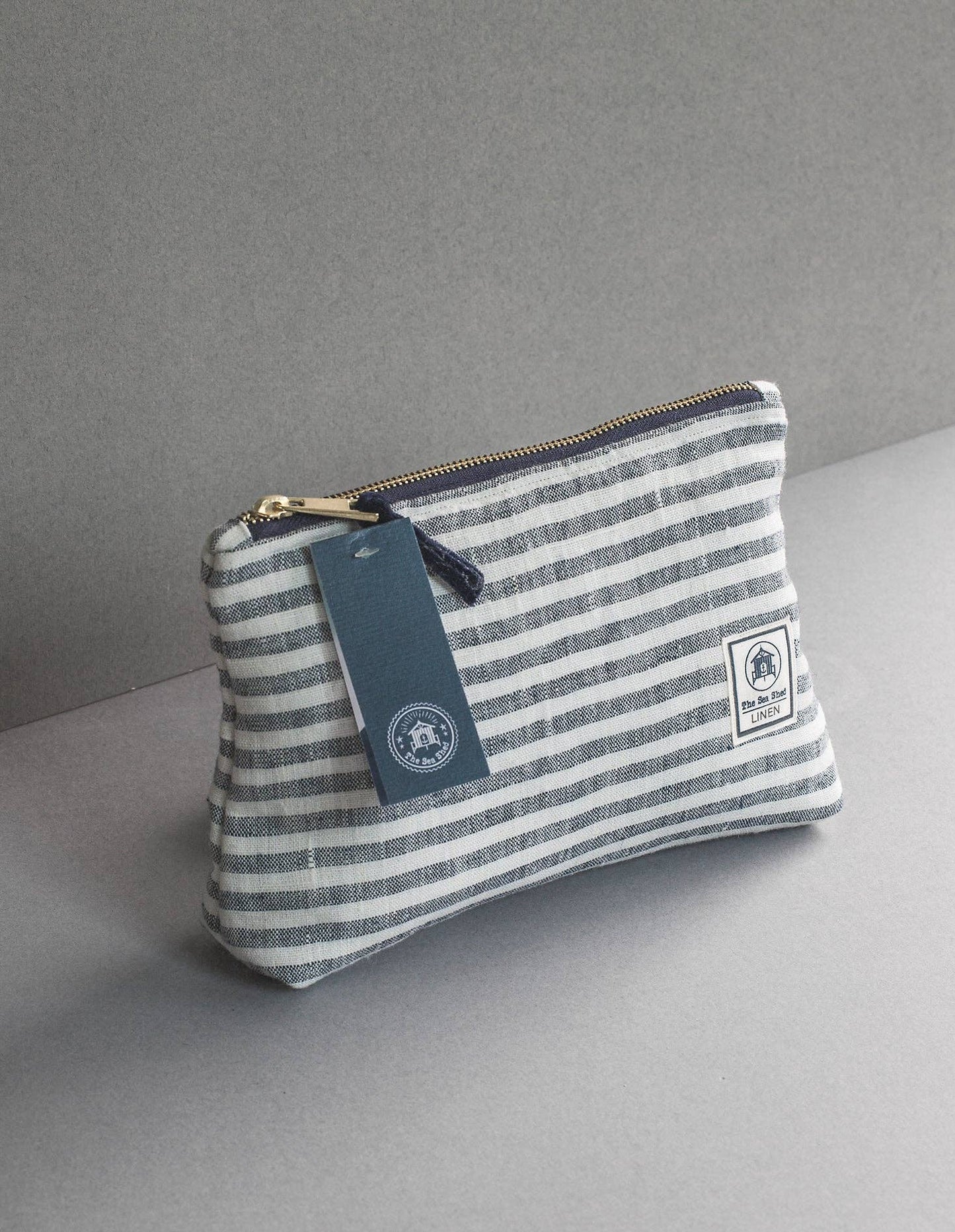 Hand Loomed Linen Cosmetic Bag - Denim Blue