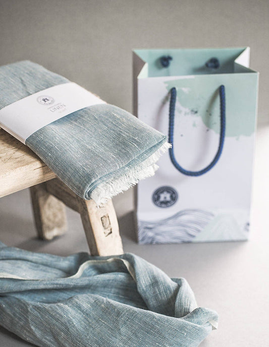 Hand Loomed Linen Scarf - Sea Blue