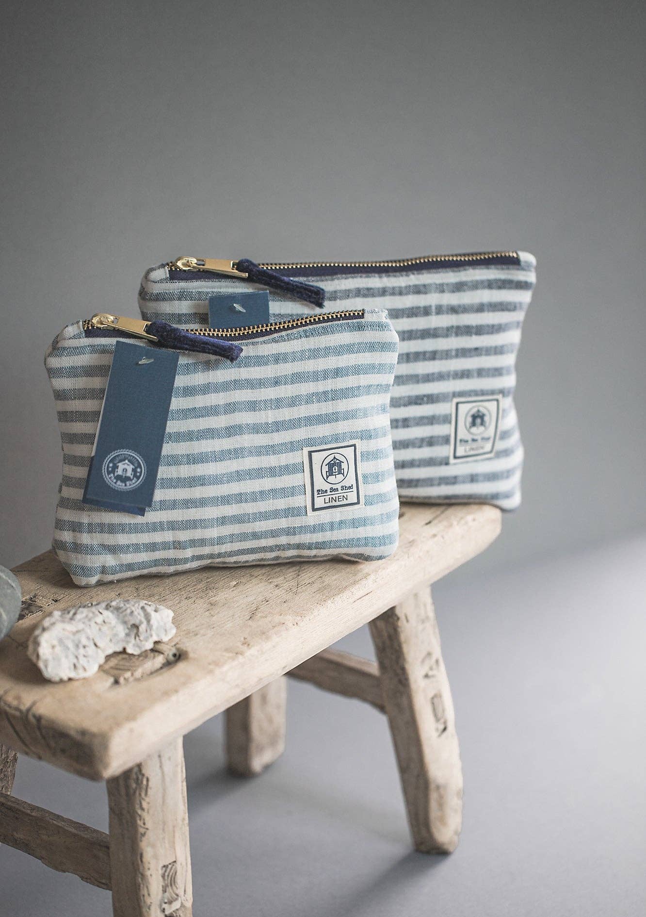 Hand Loomed Linen Cosmetic Bag - Denim Blue