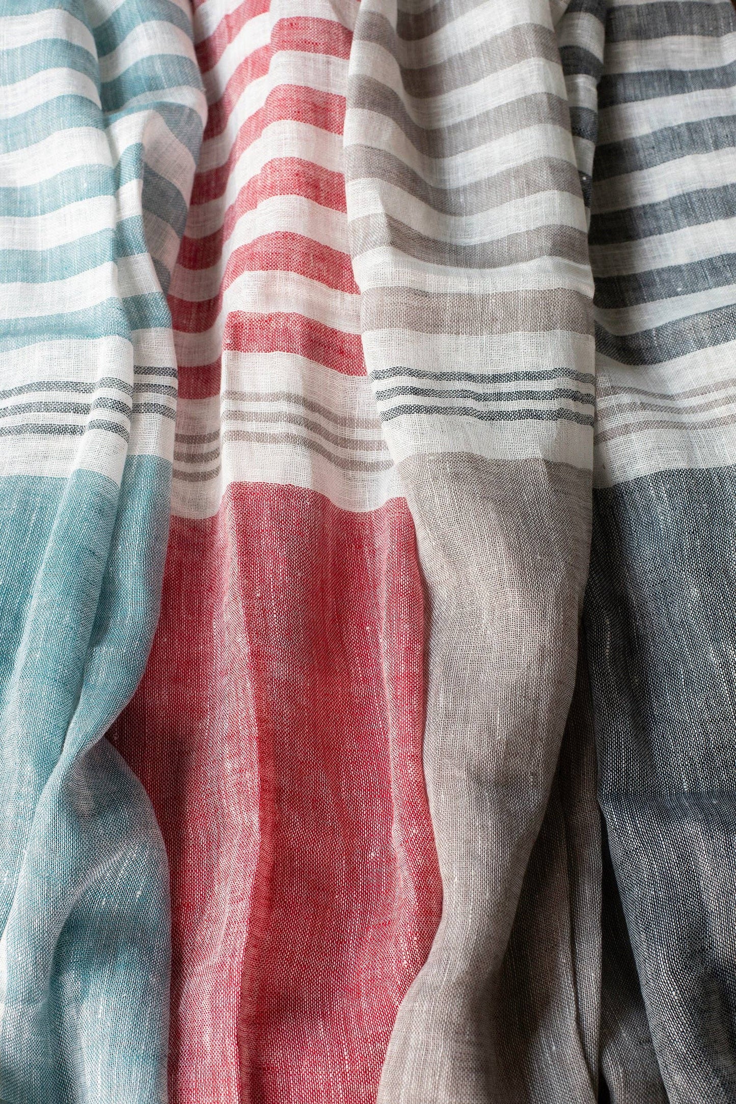 Hand Loomed Linen Scarf - Sand Stripes