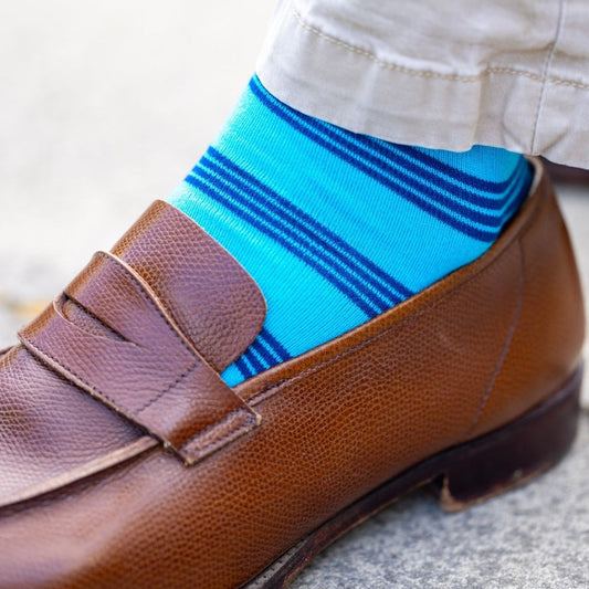 Aqua and Pink Striped Bamboo Socks