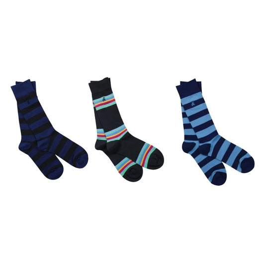 Blue Stripe Sock Box - 3 Pairs of Bamboo Socks (His)