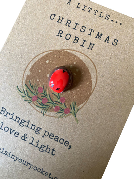 Handpainted Christmas Robin Pocket Pebble Gift