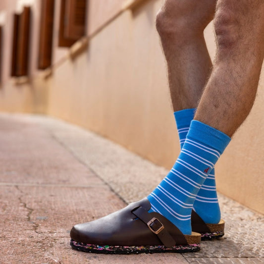 Light Blue Striped Bamboo Socks