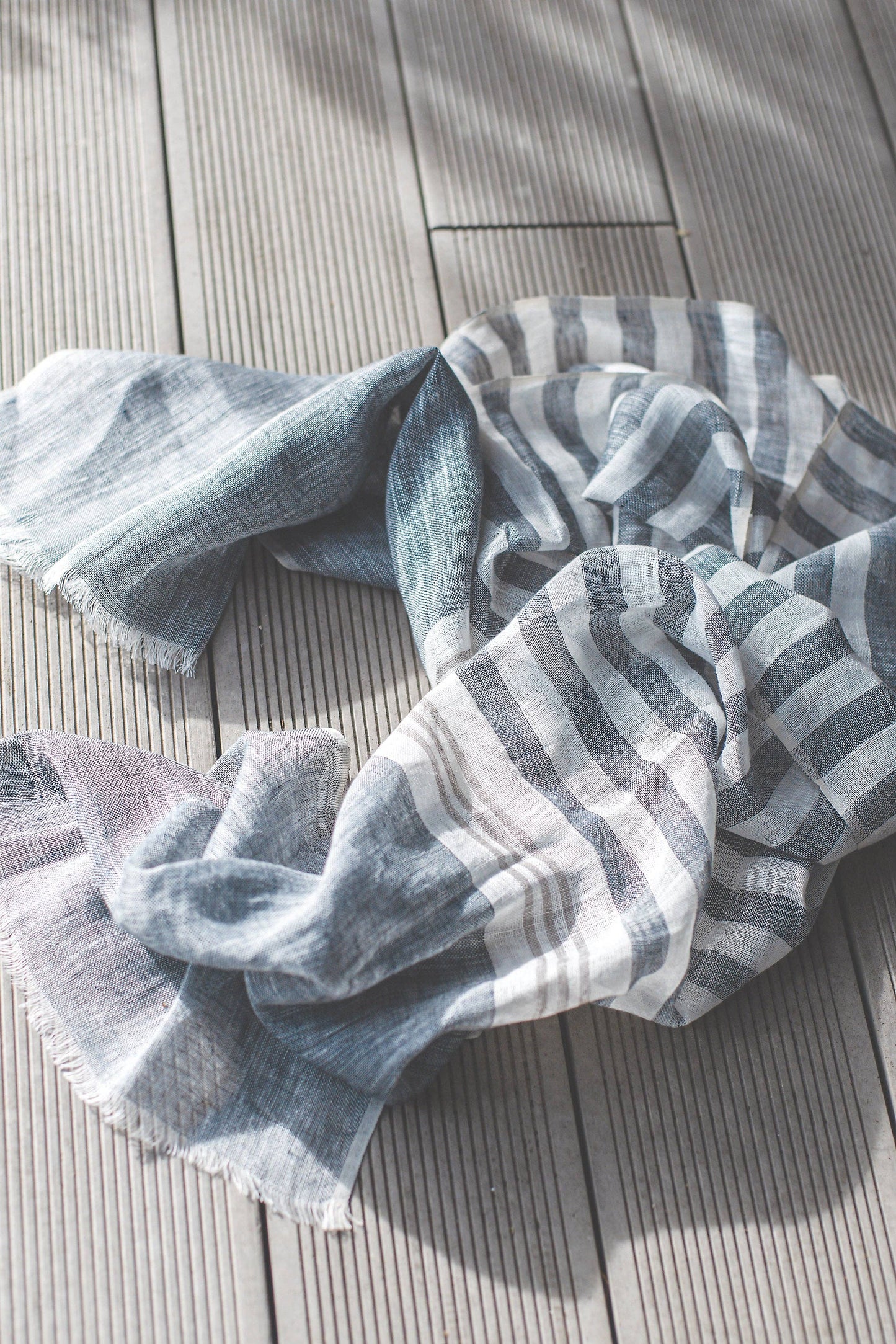 Hand Loomed Linen Scarf - Denim Blue Stripes