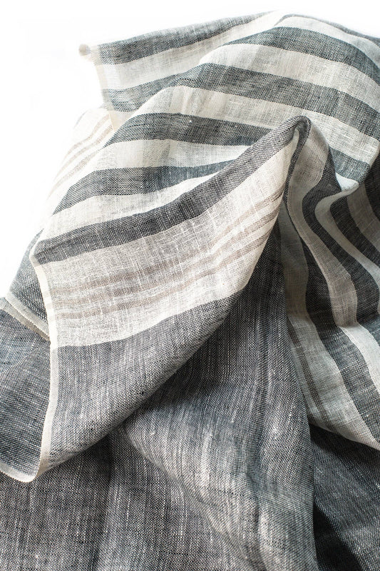 Hand Loomed Linen Scarf - Denim Blue Stripes