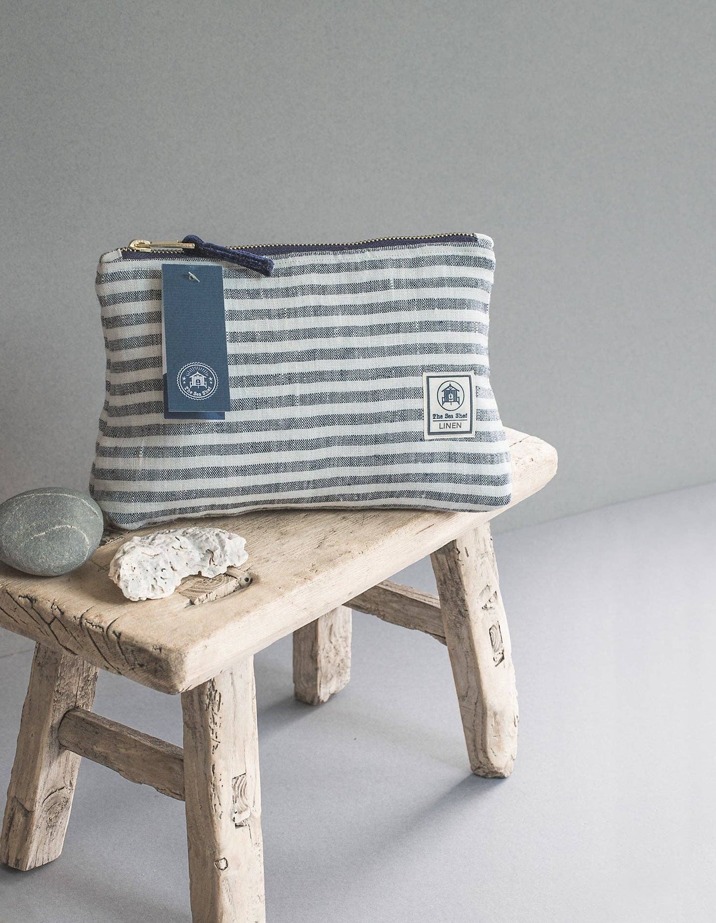 Hand Loomed Linen Cosmetic Bag - Denim Blue