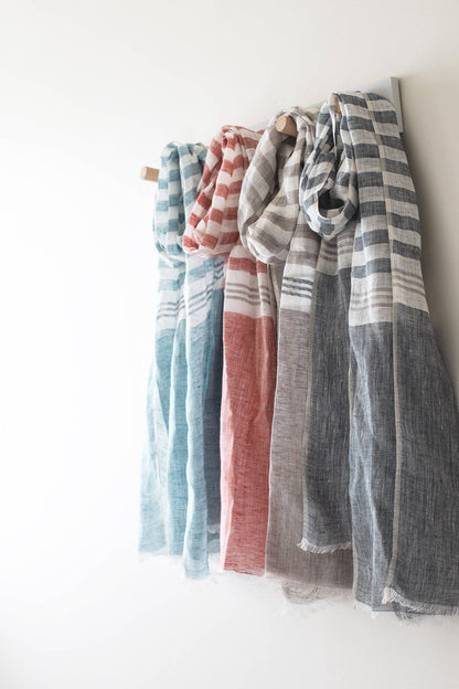 Hand Loomed Linen Scarf - Denim Blue Stripes