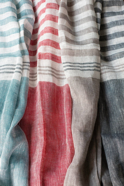 Hand Loomed Linen Scarf - Denim Blue Stripes