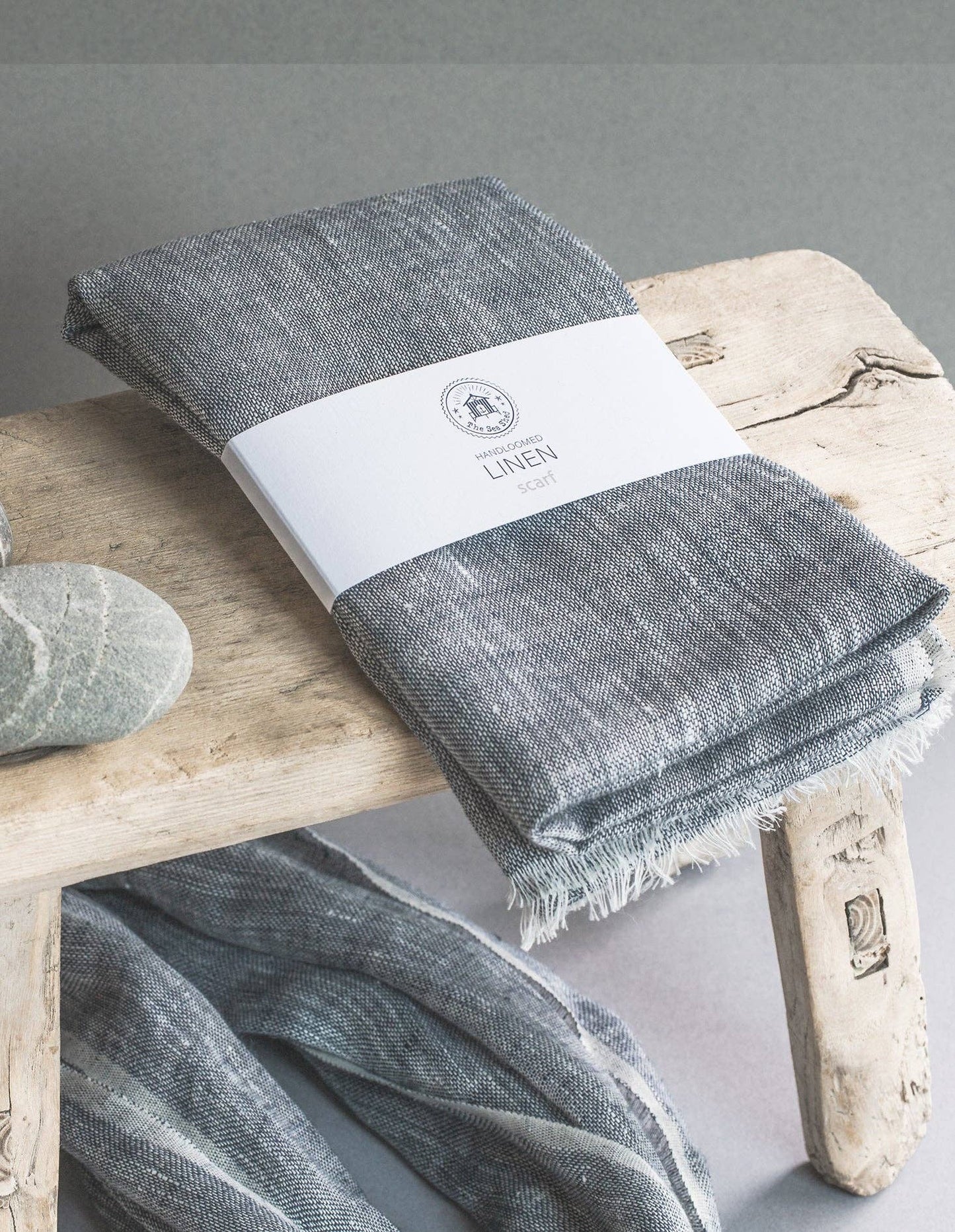 Hand Loomed Linen Scarf - Denim Blue