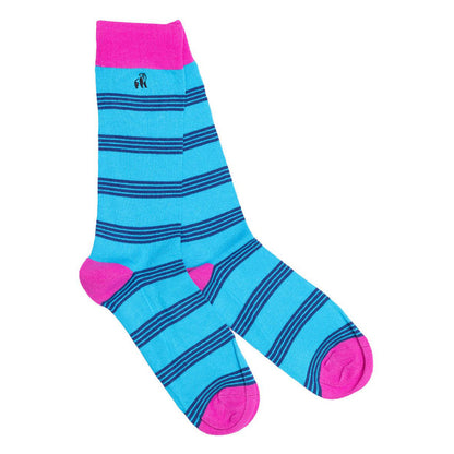 Aqua and Pink Striped Bamboo Socks