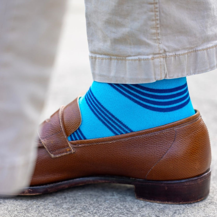 Aqua and Pink Striped Bamboo Socks
