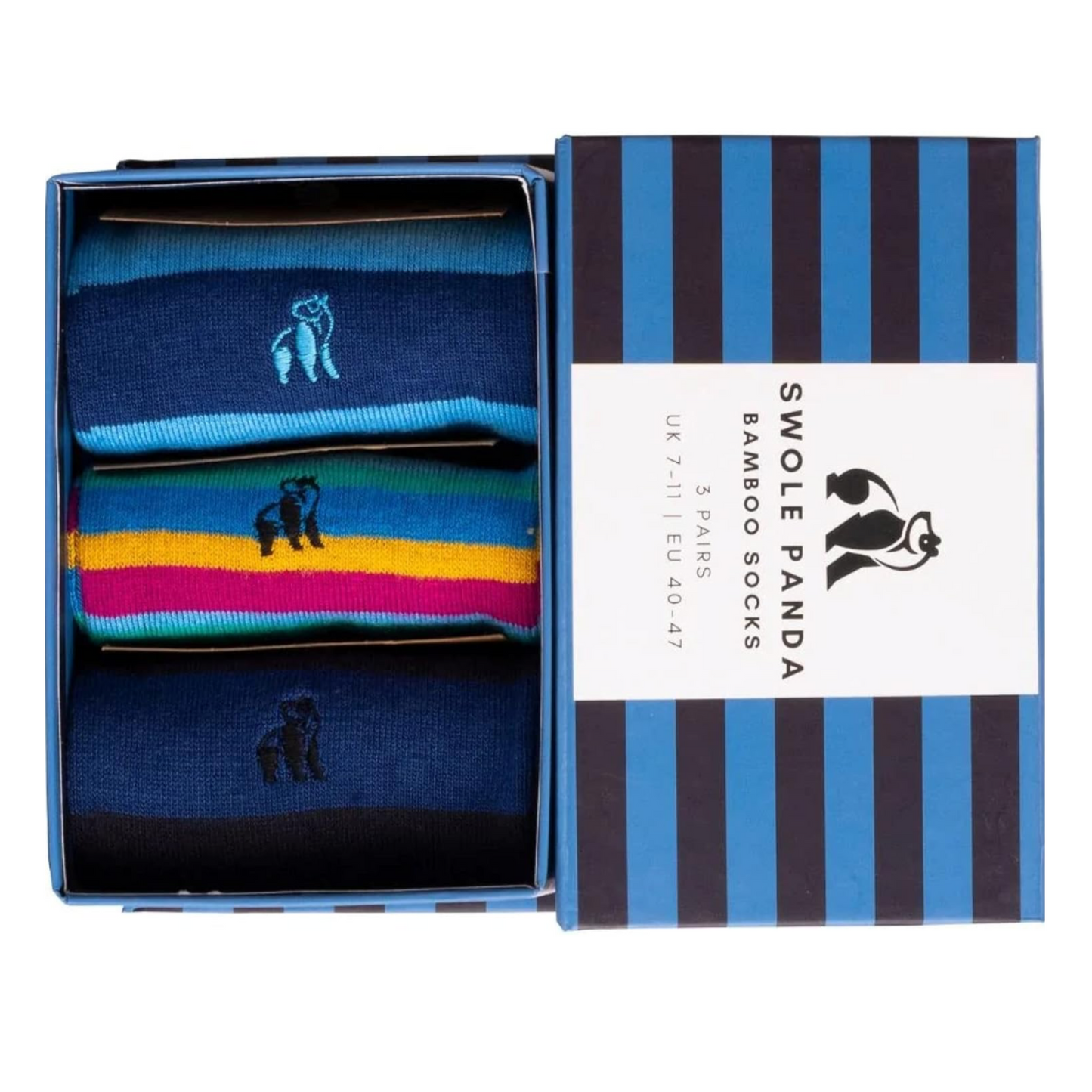 Blue Stripe Sock Box - 3 Pairs of Bamboo Socks (His)