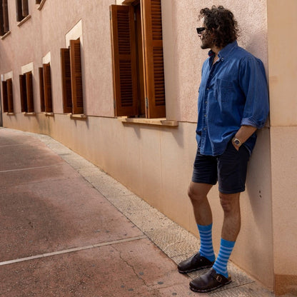Light Blue Striped Bamboo Socks