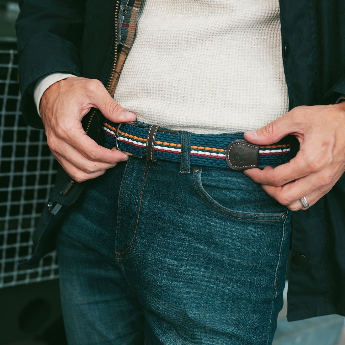 Woven Belt - Orange and Burgundy Fine Stripe