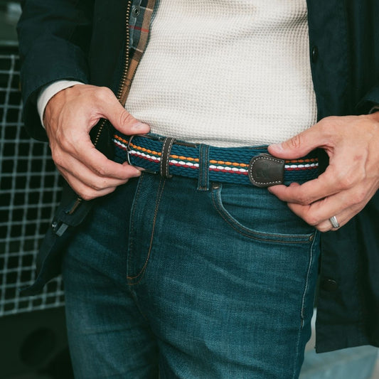 Woven Belt - Orange and Burgundy Fine Stripe