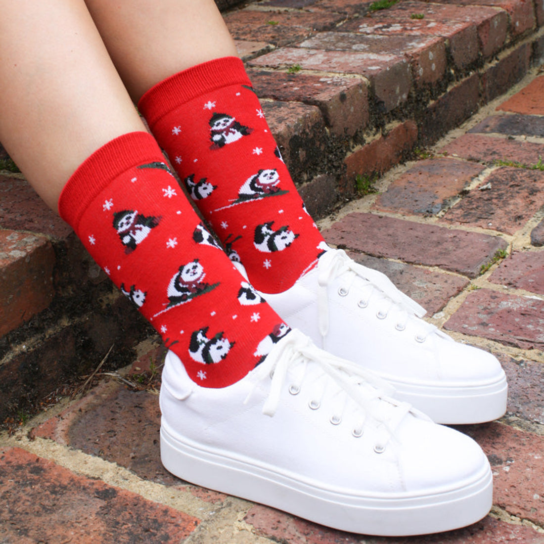 Red Skiing Panda Bamboo Socks