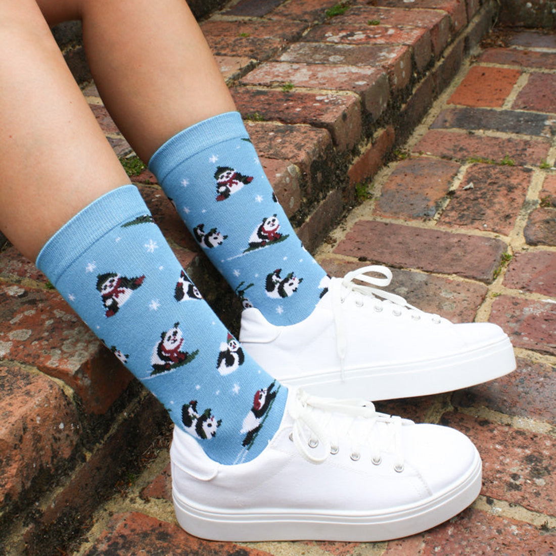 Blue Skiing Panda Bamboo Socks