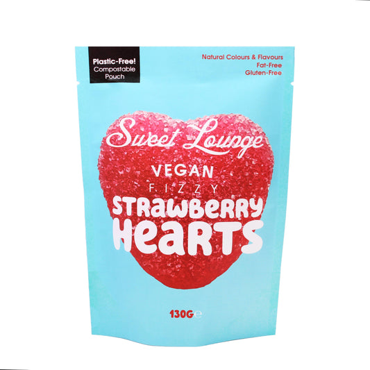 Vegan Fizzy Strawberry Hearts (Plastic-free) 130g