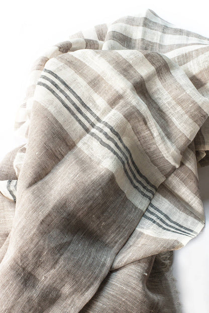 Hand Loomed Linen Scarf - Sand Stripes