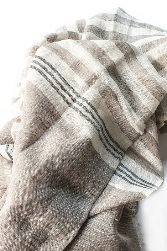 Hand Loomed Linen Scarf - Sand Stripes