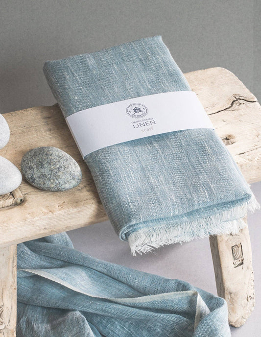 Hand Loomed Linen Scarf - Sea Blue