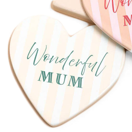 Wonderful Mum Stripe Heart Cream Coaster